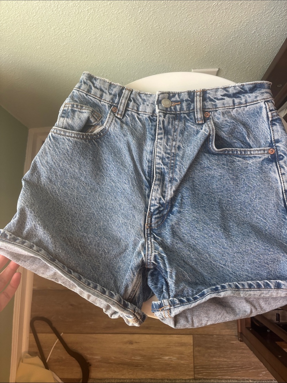 Zara Light Blue Rolled-Hem Denim Shorts